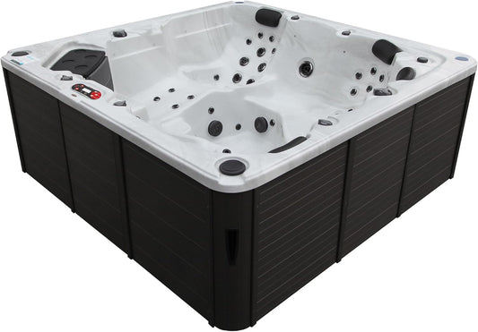 Vancouver AI Hot Tub | 6-Person 65-Jet | 227 X 227 Cm Square, with Cover, LED Lighting, Heating and 65 Hydrotherapy Massage Jets, Year-Round Use