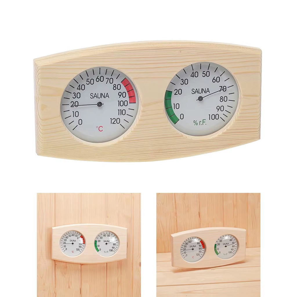 Pine Wood Sauna Thermometer Hygrometer Horizontal Durable Digital Sauna Room Accessories Indoor Humidity Temperature Measurement